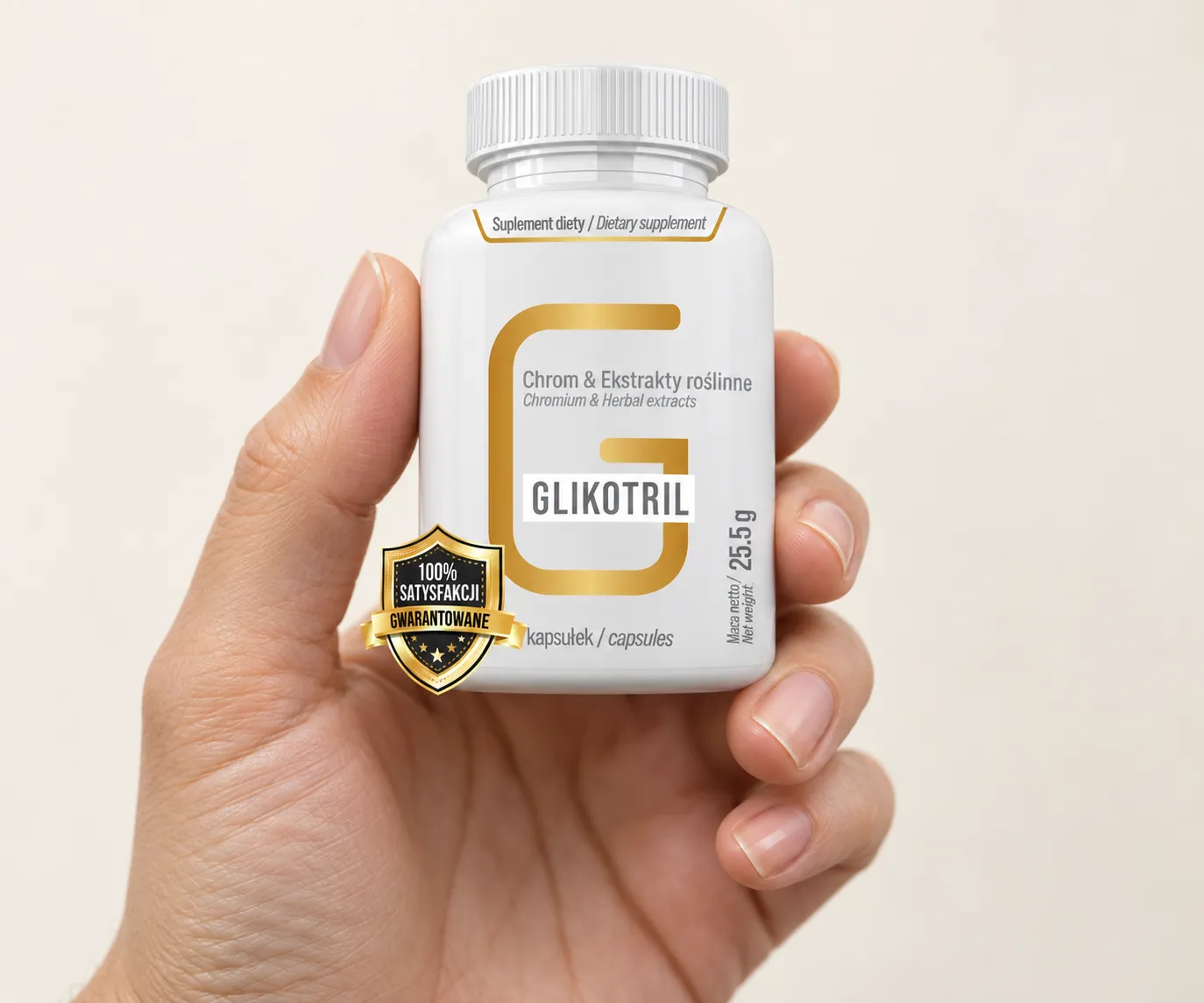 Glycotril — opakowanie w dłoni