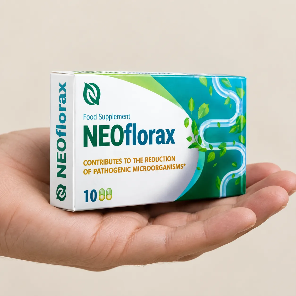 Neoflorax — opakowanie w dłoni