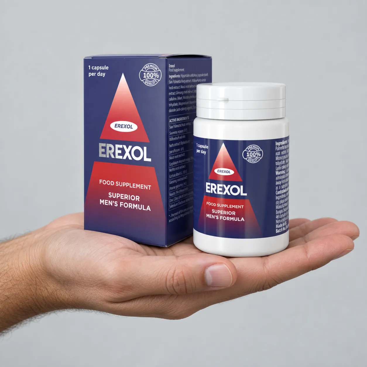 Erexol — opakowanie w dłoni